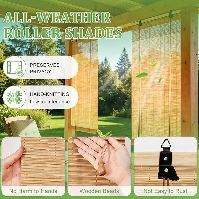Bamboo Blinds 32x48 inch Bamboo Roman Shades for Indoor Windows Outdoor Patio,Light Filtering Sunshade Roll Up Window Shades,Easy to Install