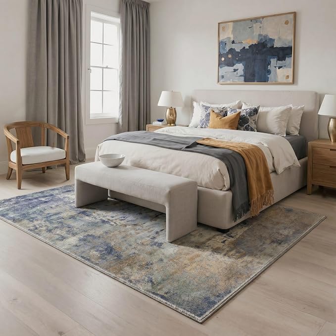 BEIMO 2X5 Runner Rug for Hallway Kitchen, Machine Washable Runners Rug for Entryway, Soft Modern Abstract Throw Rugs, Low Pile Floor Cover with Non Slip Backing, Dusty Blue