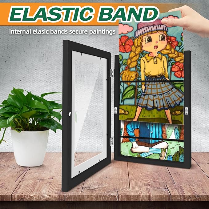 4 Pack Kids Art Frames 8.5x11 Inch Kids Artwork Flip Frame Changeable for Picture Display, Children School Drawing Projects Storage, Wall Hanging, Front Opening, Black