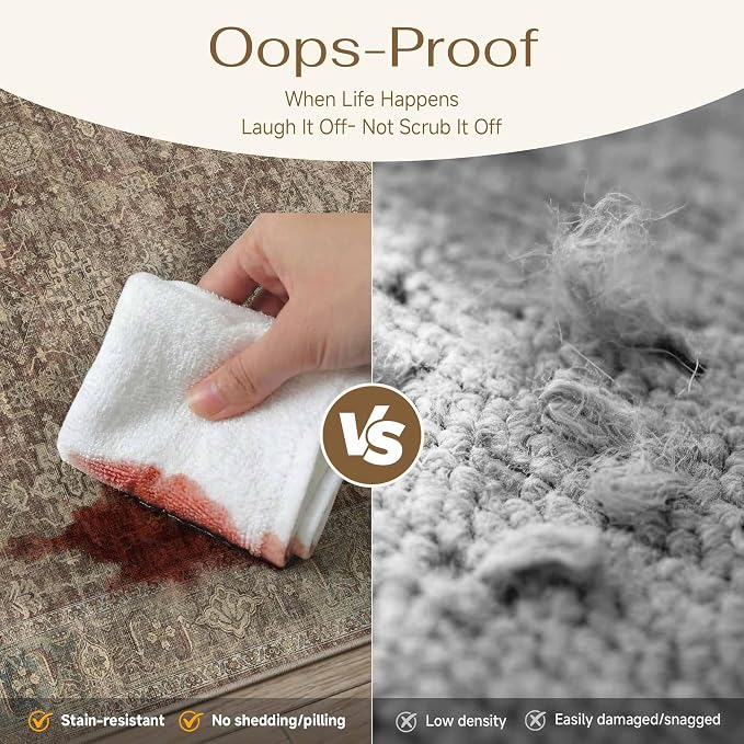 9x12 Washable Area Rug for Living Room Bedroom Vintage Rust Red Non Slip Carpet Traditional Retro Soft Low Pile Large Throw Rug for Dining Room Kitchen Office Indoor