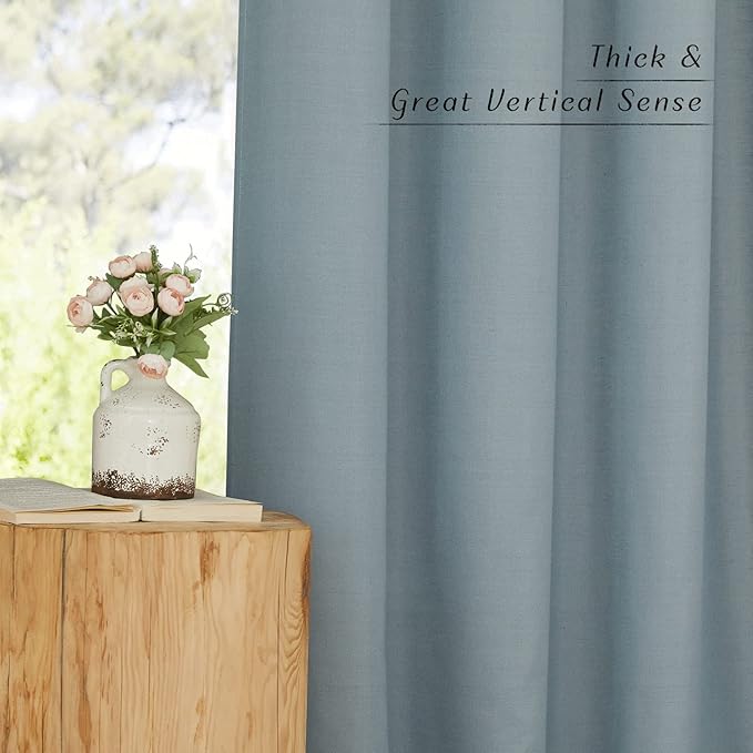 NICETOWN Stone Blue Thick Linen Curtains for Bedroom, Grommet Linen Blend Vintage Window Treatments Privacy Curtains That Let Light in for Living Room, 55" W x 72" L, Set of 2