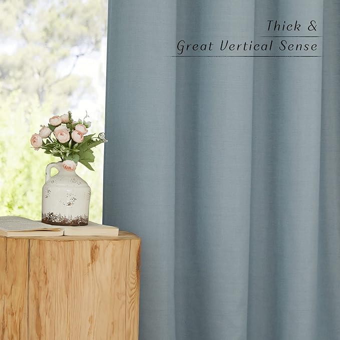 NICETOWN Rustic Linen 132 inch Long Curtains for Living Room, Grommet Privacy Added Thick Linen Weave with Light Filter Window Curtains & Drapes for Bedroom, Stone Blue, W55 x L132, 2 Panels