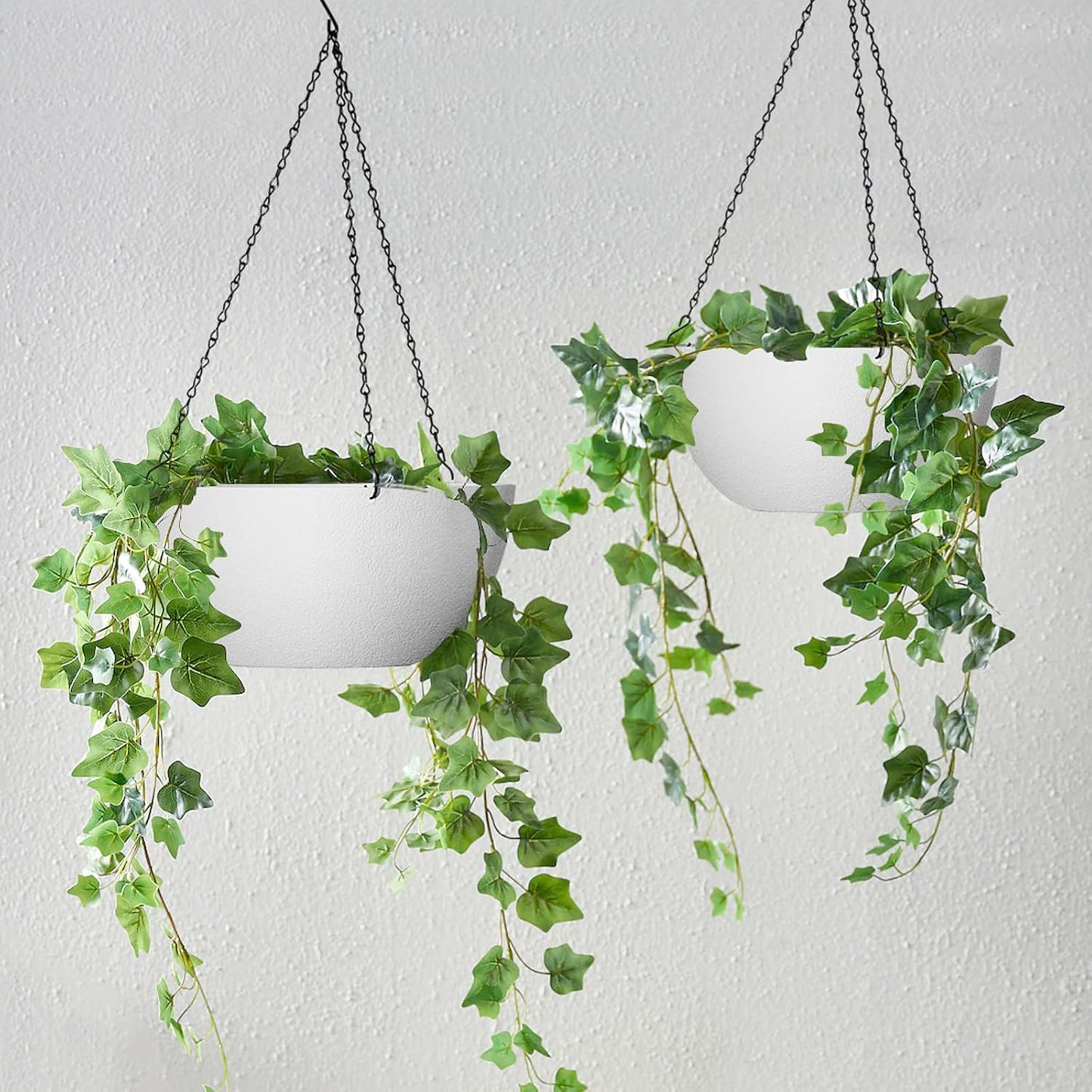 WOUSIWER 13 inch 2Pack Large Hanging Planters for Outdoor Indoor Plants with Drainage Holes and Chain, Round Hanging Flower Pots for Garden Home Porch Decor, White