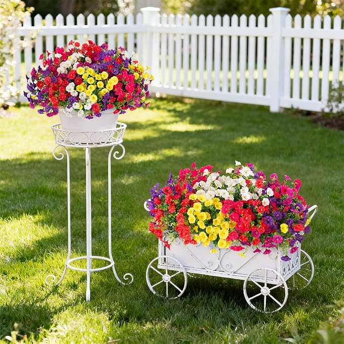 Hrobek Artificial Flowers for Outdoors, 12 Bundles Fake Plastic Petunias Flower Plant, Faux UV Resistant Silk Morning Glory for Outside Planter Garden Front Porch Door Spring Summer Decor
