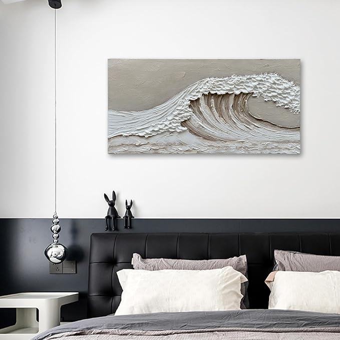 NANKAI Art Hand-Painted 24x48 inch White Wave Art Painting Modern Abstract Oil Painting Home Wall Decoration Art