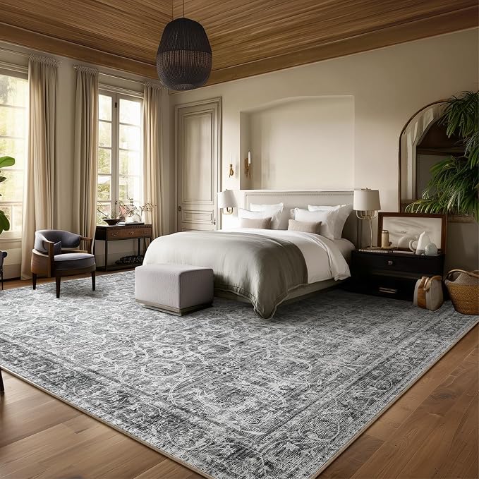 Washable Rugs for Living Room: 9x12 Area Rugs for Bedroom Ultra Soft Non-Slip Stain Resistant Vintage Boho Large Carpet for High-Traffic Dining Room - Farmhouse Decor