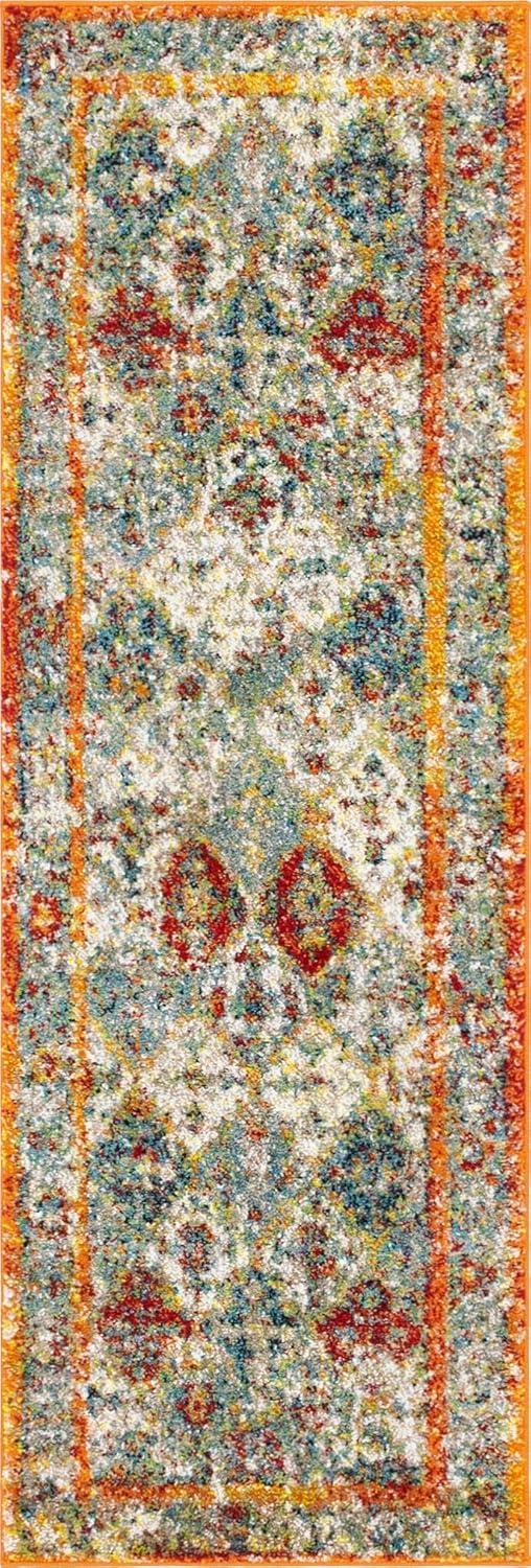Unique Loom Rosso Collection Vintage, Traditional, Bohemian, Geometric, Distressed, Southwestern Area Rug, 2' 0" x 6' 0", Multi/Orange