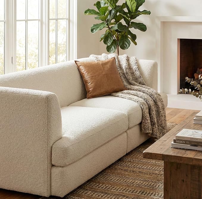 Genuine Leather Pillow Cover Case for Lumbar Throw Couch Pillows - Farmhouse Decorative Modern Sofa Thick & Soft Cushion Covers (Yellow, 22" x 22")