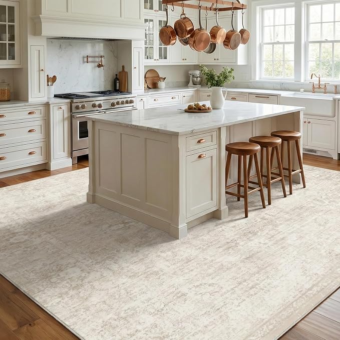 Homemate Washable Rug 10x12 Area Rugs - Vintage Faux Wool Rugs for Living Room Bedroom Dining Room - Non Slip Foldable Carpet Indoor Area Rug for Home Decor（10'x12', Beige