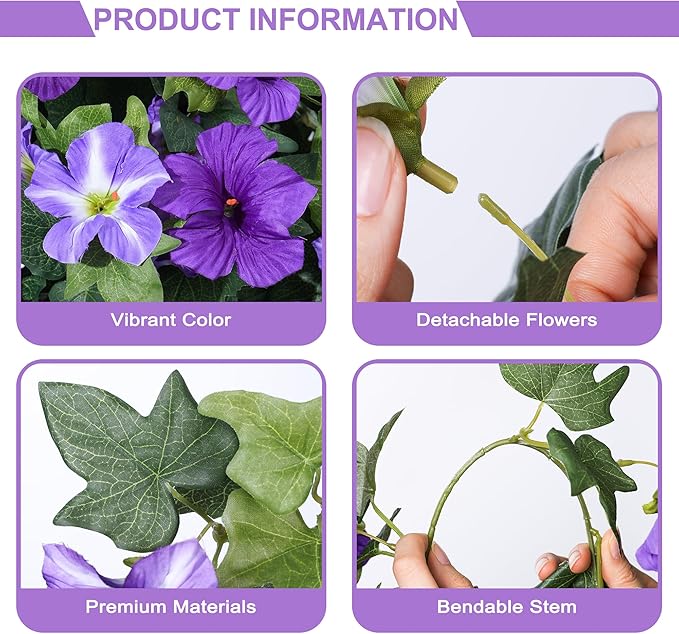 HyeFlora Artificial Flowers for Outdoors 4PCS Faux Petunias Silk Fake Flowers for Outside Planter UV Resistant Realistic Home Garden Porch Decor (Purple)
