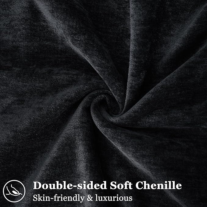 decorUhome Summer Couch Euro Sham Throw Pillow Covers 24x24 Set of 2, Decorative Soft Velvet Modern Cozy Chenille Pillow Cases with Elegant Design for Sofa Bed Living Room Home Decor, Black