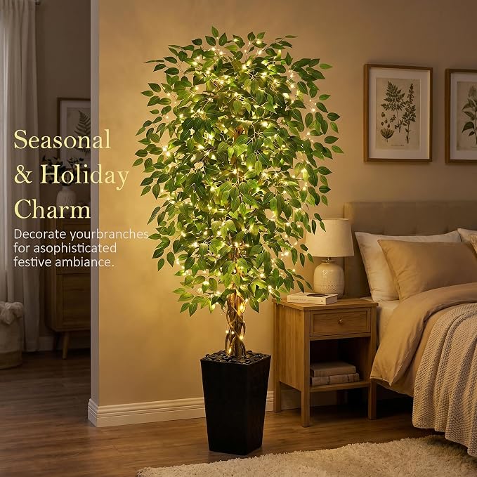 Artificial Ficus Tree 5FT Faux Floor Tree with Planter UV Resistant Potted Fake Silk Plant - Faux Trees Indoor Outdoor Lifelike Fake Ficus Tree for Home, Living Room Bedroom Topiary Tree