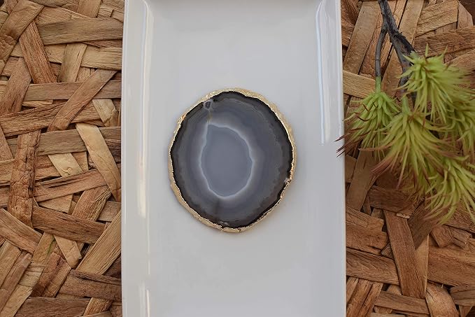 Nature's Decorations Natural Agate Stone Coasters - Set of 4 Polished Geode Drink Mats for Dining & Coffee Table & Kitchen Decor No Dye 3.5-4" Diameter