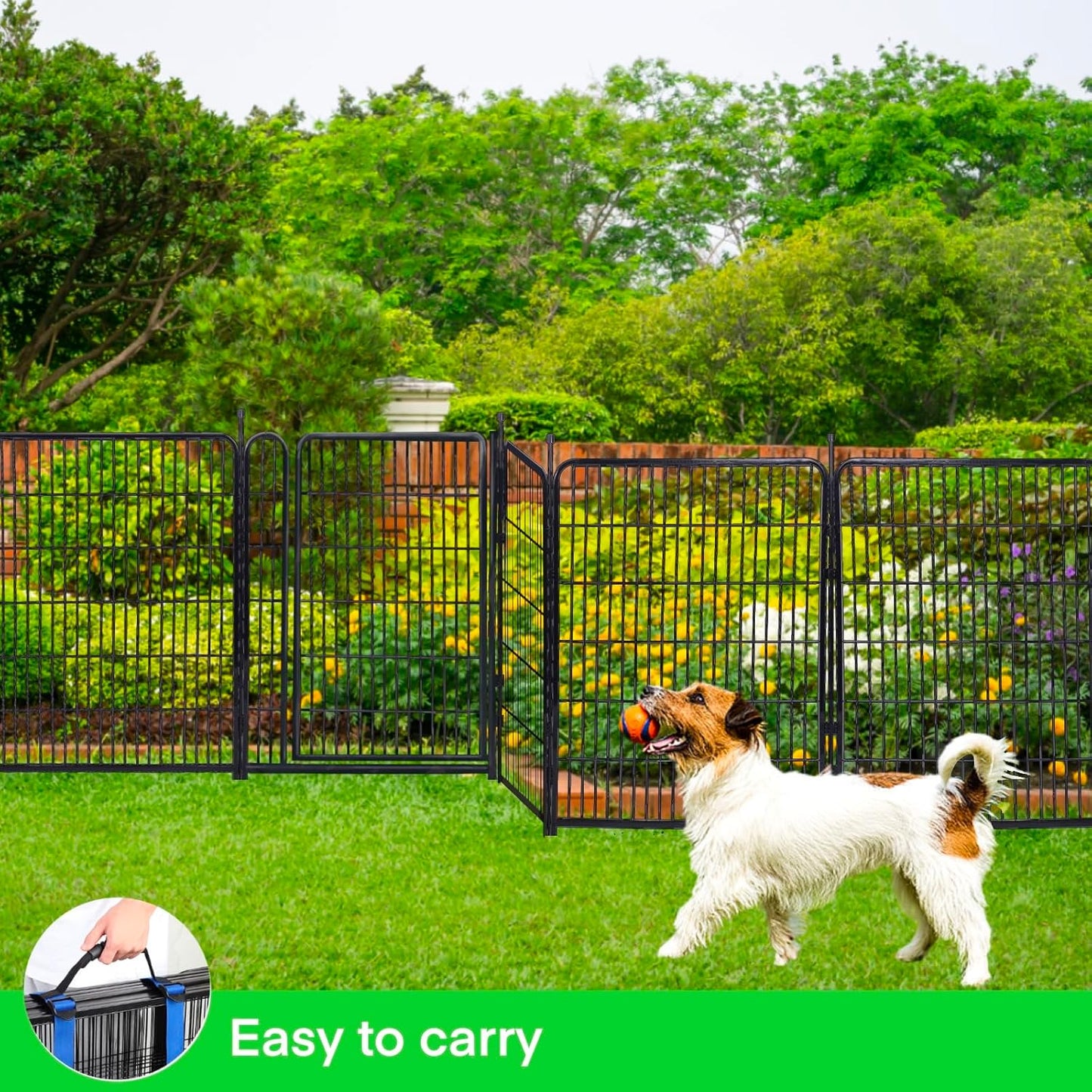 Tall Garden Fence Animal Barrier, 54 in(H) Dog Fences for The Yard, 10 Panels Total 22.1 Ft(L) Garden Edging Fence, 21 in Wide Low Threshold Gate, Temporary Fences for Dogs Outdoor