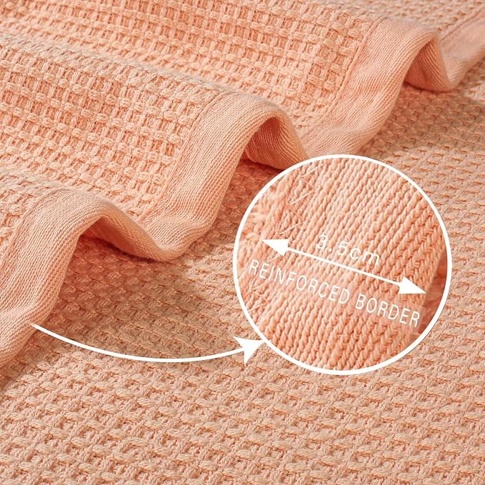 TreeWool Premium 100% Cotton Waffle Queen Blanket (90"x90", Peach) | Breathable Lightweight Moisture Wicking Soft Knit Thermal Blanket for Summer, Bed or Sofa All-season Comfort Machine Washable
