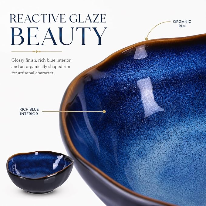 6" Blue Ceramic Decorative Bowl, Key Bowl for Entryway Table, Candy Dishes, Salad Bowl, Fruit Bowl for Kitchen Counter, Blue Small Jewelry Trinket Dish for Bedroom, Bedside Table, Living Room