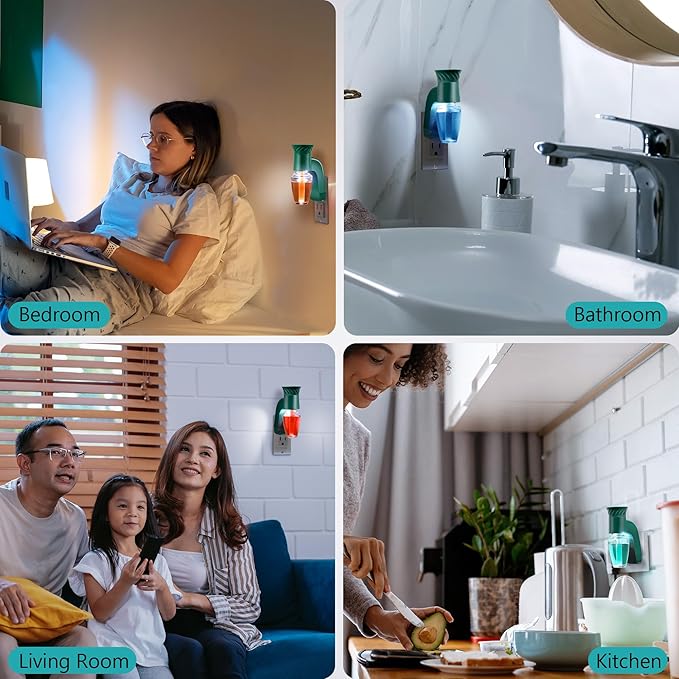 Hohean 2 Pcs Wall Fragrance Plug with Night Light Compatible with Bath and Body Works WallFlower Refills (No Fragrance Included), ETL Certified, Rotatable Scent Control Plug for Home/Office (Green)