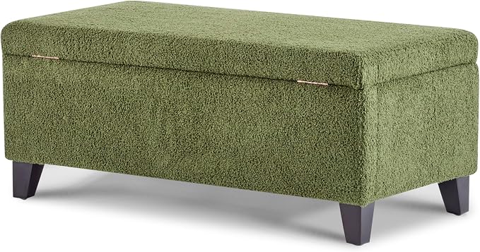 Christopher Knight Home Vayne Boucle Storage Ottoman, Rectangular Ottoman Bench, Birch Wood Legs, Upholstered Ottoman with Storage, Foot Rest Bench for Living Room, Entryway and Bedroom, Green