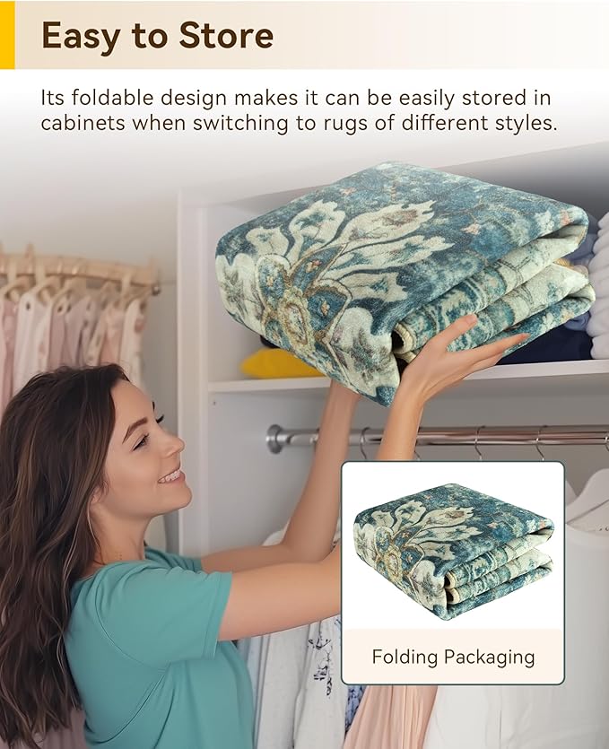 RELEANY Area Rugs 7ft Washable Non-Slip, Floral Vintage Distress Print Pattern Medallion Carpet for Living Room Bedroom Dining Room, Dark Blue Vintage
