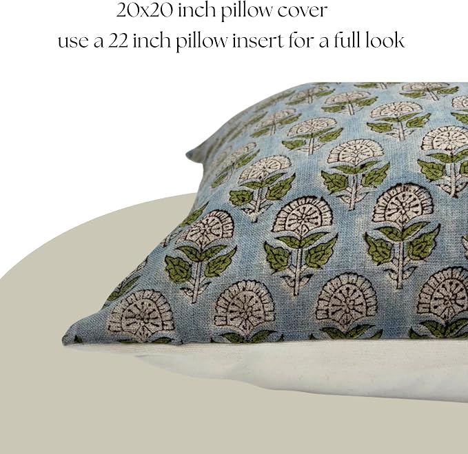 Linen Throw Pillow Covers 20x20 inch Floral Pillows Stripe Spring Decorative Pillow Covers for Living Room, Bedroom