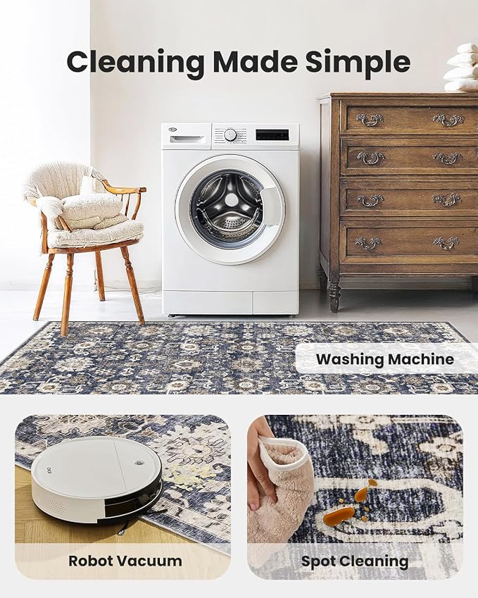 AMADA HOMEFURNISHING 2x3 Washable Area Rug, Low-Profile Entryway Rug with Non-Slip Backing & Durable Edge Binding, Vintage Rug Pattern, Small Rugs for Entryway, Kitchen & Living Room