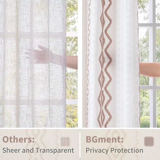 BGment Boho Curtains for Living Room,96 Inch Length Drapes Botanical Jacquard Pattern Natural with Grommet for Farmhouse Bedroom Light Filtering, Mocha, 2 Panels Set, 52 X 96 Inch