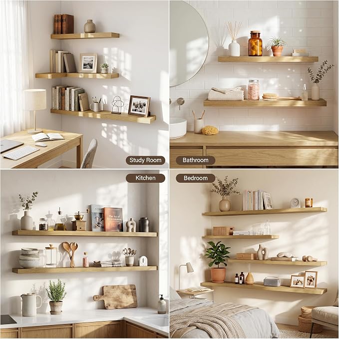 Acovy 72in Long Floating Shelves for Wall Set of 2, Wood Wall Shelves for Bathroom Bedroom Kitchen Living Room Laundry Room, Modern Floating Shelf for Home Decor
