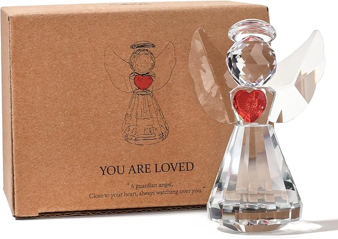 Glass Angel Figurines Crystal Angels Statue 3in Art Glass Guardian Angel Heart Paperweight Ornaments Valentines Gifts for Women