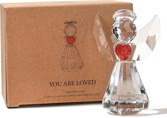 Glass Angel Figurines Crystal Angels Statue 3in Art Glass Guardian Angel Heart Paperweight Ornaments Valentines Gifts for Women