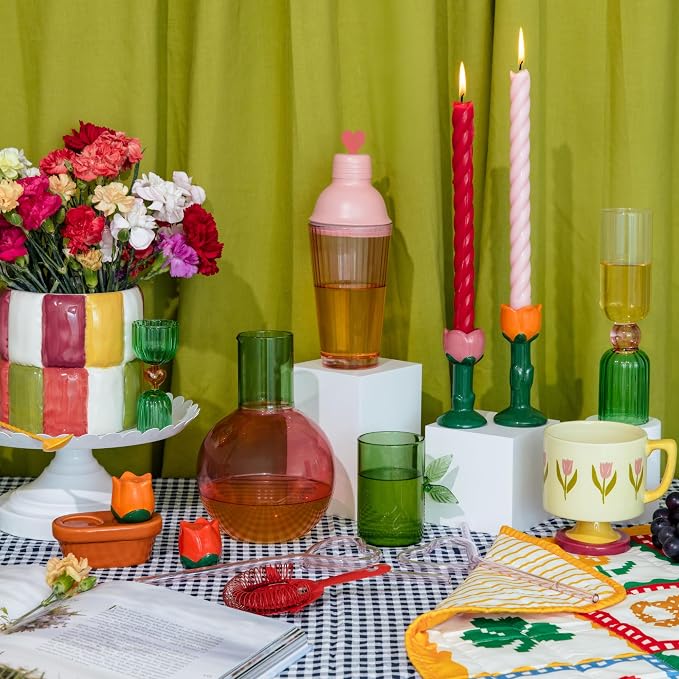 ban.do Cute Glass Water Carafe, Cherry | Colored Glass Bedside Water Pitcher, Novelty/Unique/Fruit Pitcher and Cup Set for Functional Home Decor