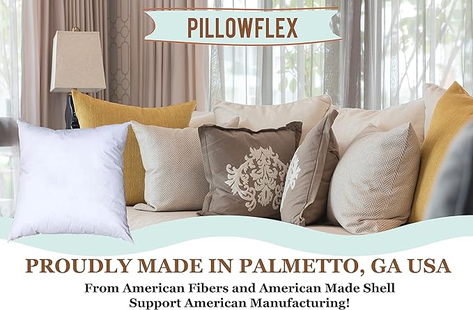Pillowflex Premium Polyester Pillow Insert – 15x15 - Square Pillows Form, Machine Washable, Soft Sham Supports, Decorative Form for Covers and Throw Pillows, Hypoallergenic - Made in USA - 2 Pack