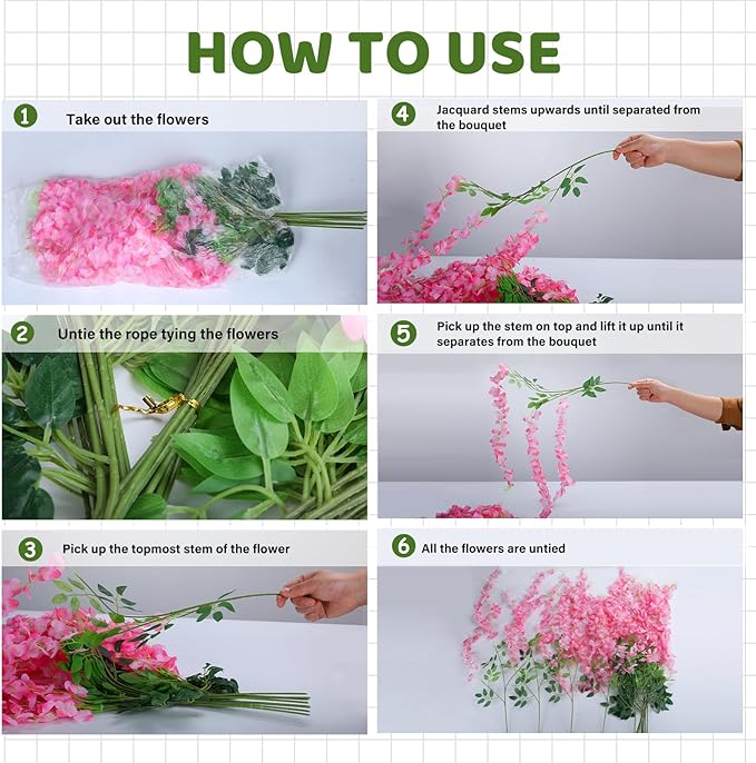 Alotiki Wisteria Hanging Flowers,12 Pack Fake Hanging Flowers,Wisteria Artificiales Garland for Home Wedding Arch Floral Party Garden Ceremony Outdoor Decor,3.6 Feet Long(12,Pink)
