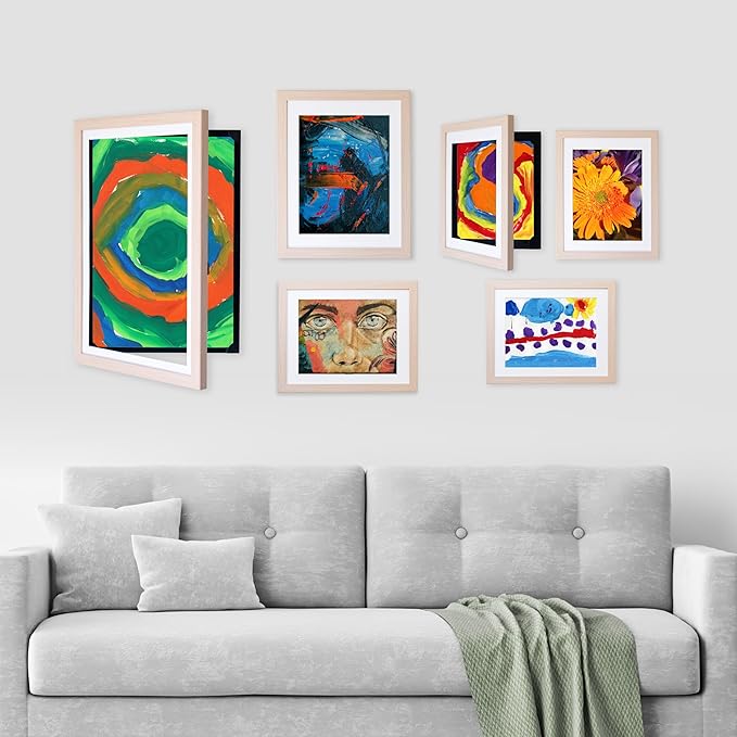 Dynamic Frames Li’l Davinci Art Cabinet, Stores up to 50 Pieces of 12 x 18 inch Art, Outer Wooden Frame Dimensions 14.75 x 20.75 inches, Kids Art Frame, Front Opening, Universal Hanging, Natural