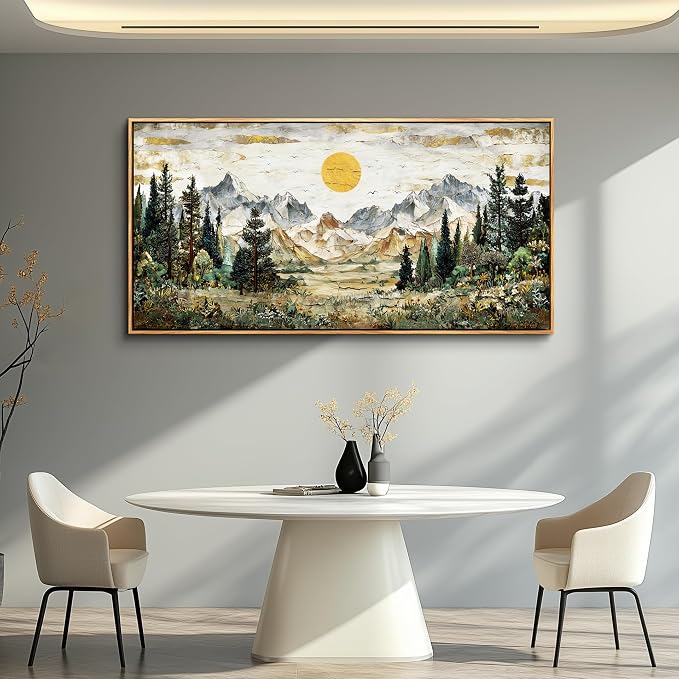 XIGUANGART Large Canvas Wall Art,Wall Decor for Living Room,Forest Wall Art Framed,Mountain Pictures,Nature Paintings Artwork,Rustic Farmhouse Landscape Art Prints for Bedroom Office Decoration 30x60