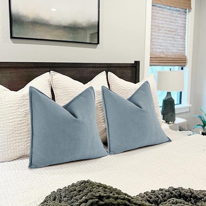 ZWJD Throw Blue Pillow Covers 16x16 Set of 2 Chenille Pillow Covers with Elegant Design Soft and Luxurious Decorative Throw Pillows for Couch, Bed, and Home Decor,Light Blue