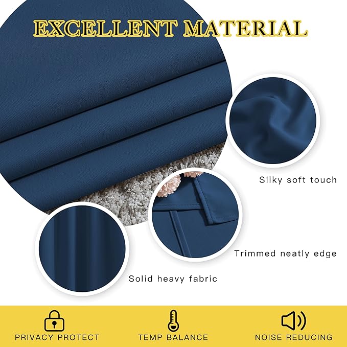 NICETOWN Blackout Window Curtains 72 inches Long, Thermal Insulated Grommet Room Darkening Window Treatments for Bedroom/Living Room, Moroccan Blue, Set of 2, W37 x L72