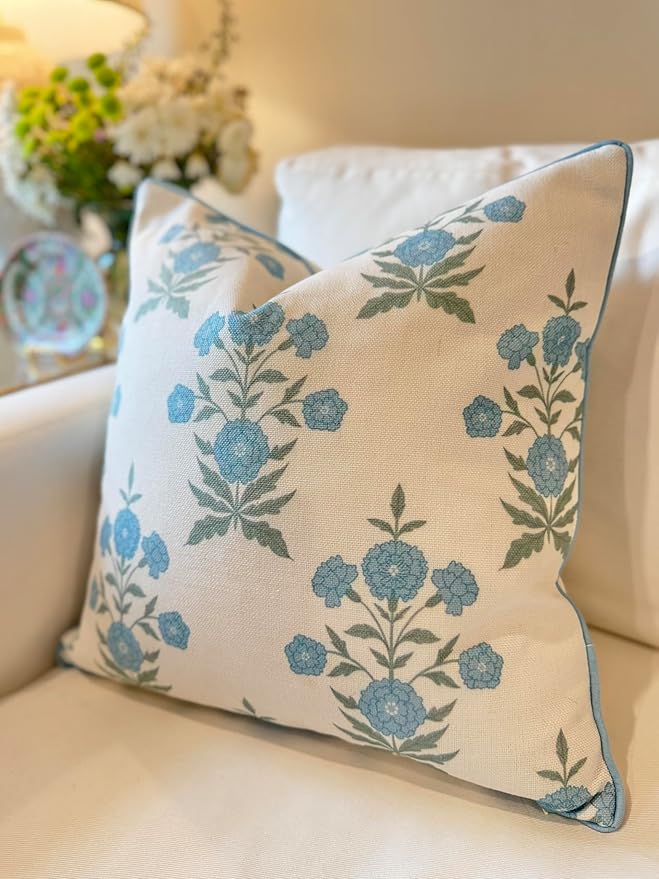 Jillien Harbor Amelia 20" x 20" Floral Throw Pillow Cover Blockprint 50 cm x 50 cm Grandmillennial Home Decor (20" x 20")