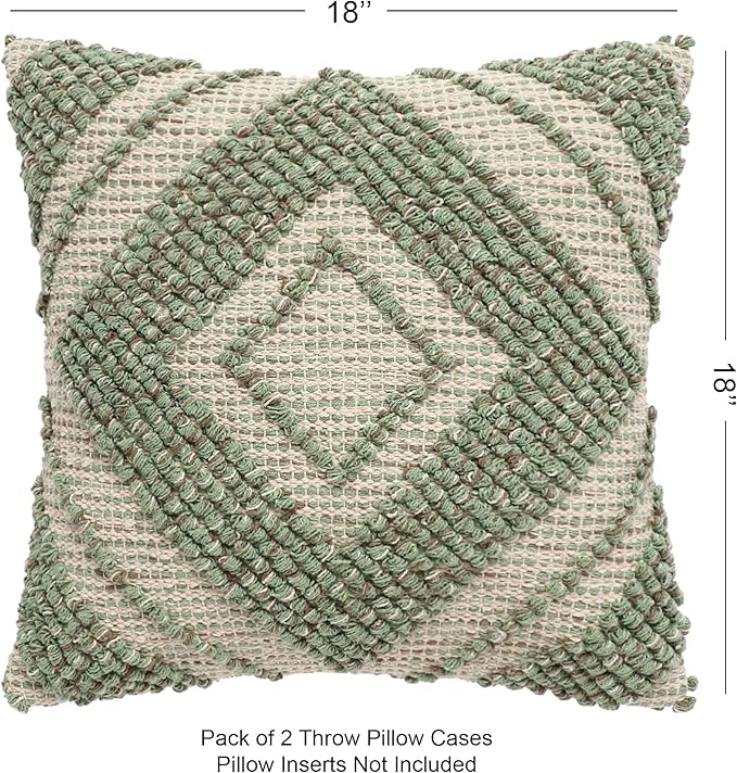 REDEARTH · Boho Textured Throw Pillow Cushion Covers - Woven Tufted Decorative Farmhouse Cases Fall Set for Couch - Sofa - Bed - Dining - Patio - 100% Cotton (18"x18" - Solitaire Lozenge) Pack of 2