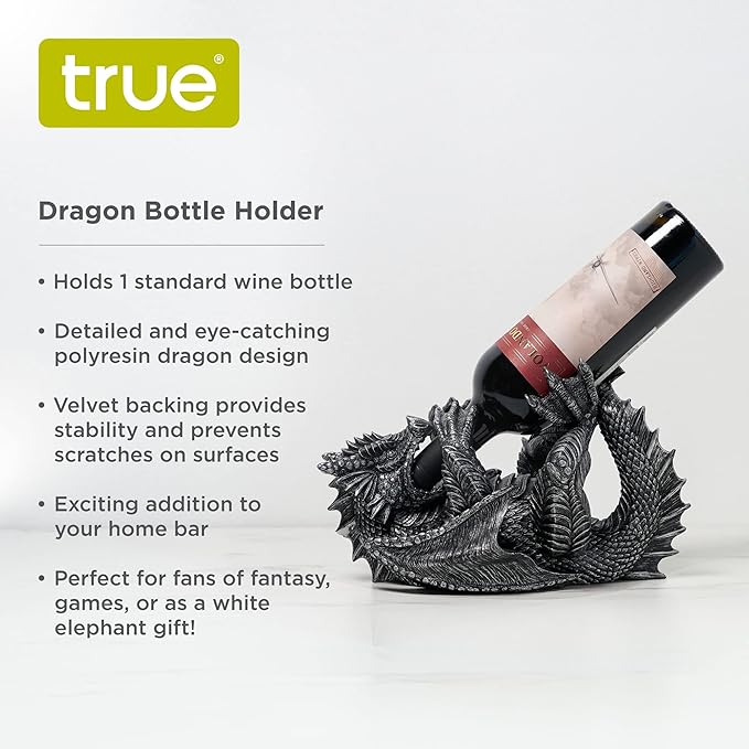 True Polyresin Dragon Wine Bottle Holder Decorative, Single Wine Bottle Holder, Wine Holder Stand, Wine Bar, Wine Decor, Set of 1, Black