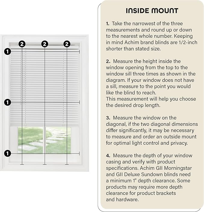 Cordless Light Filtering Mini Blind - 45 Inch Width, 25 Inch Length, 1" Slat Size - Pearl White - Cordless GII Morningstar Horizontal Windows Blinds for Interior by Achim Home Decor