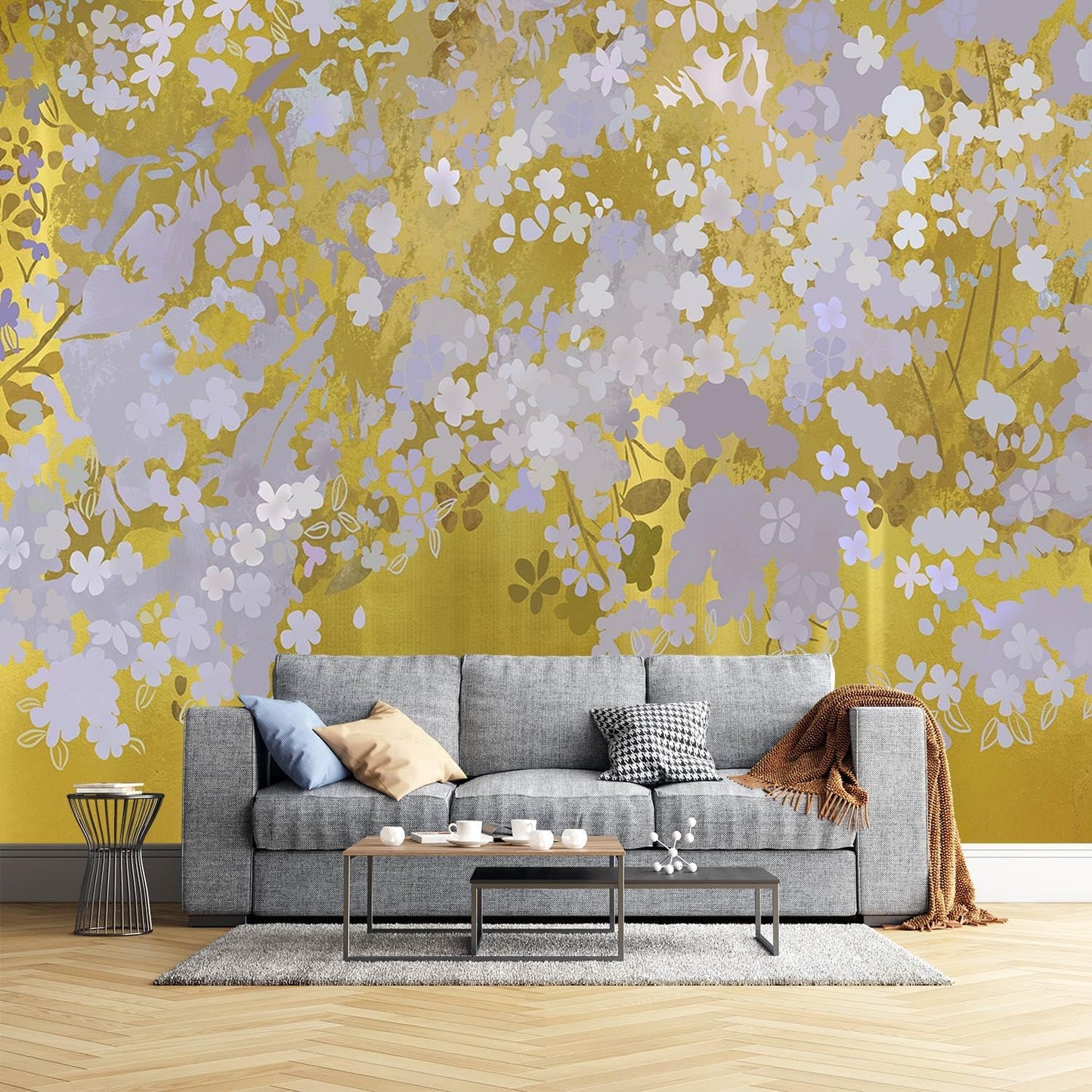-Gold Floral Living Room Wallpaper XT19 S 100" x 65"
