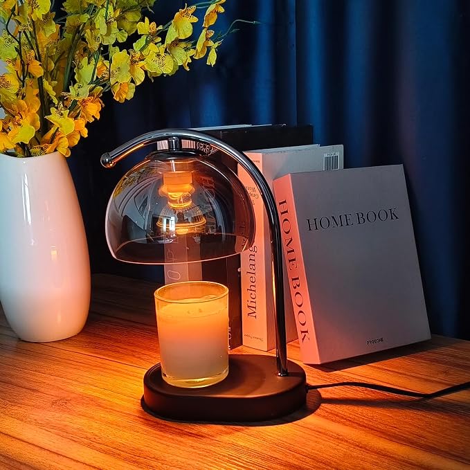 FCTWAKS Mid Century Somky Gray Glass Candle Warmer Lamp with Timer & Dimmer, Mothers Day Birthday Gifts for Women Mom, House Warming Gifts New Home, Wax Warmer Lamp for Bedroom Decor with 2 Bulbs