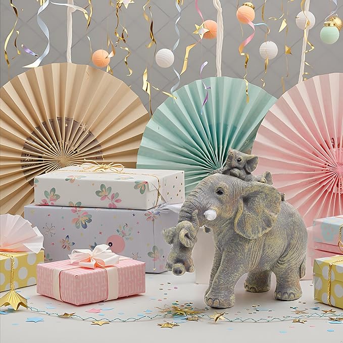 Good Luck Decorations Elephant Gifts for Women,Unique Figurines Decor for The Home, Room,Bathroom,Bedroom,Classroom Shelf Décor (Yellow-Gray)