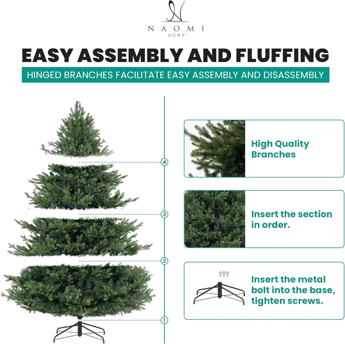 Kinsley 6.5ft Prelit Aritificial Christmas Tree with 3156 Branch Tips, 450 Warm Lights and Metal Stand, 53" Wide Realistic Traditional Christmas Tree with Lights by Naomi Home