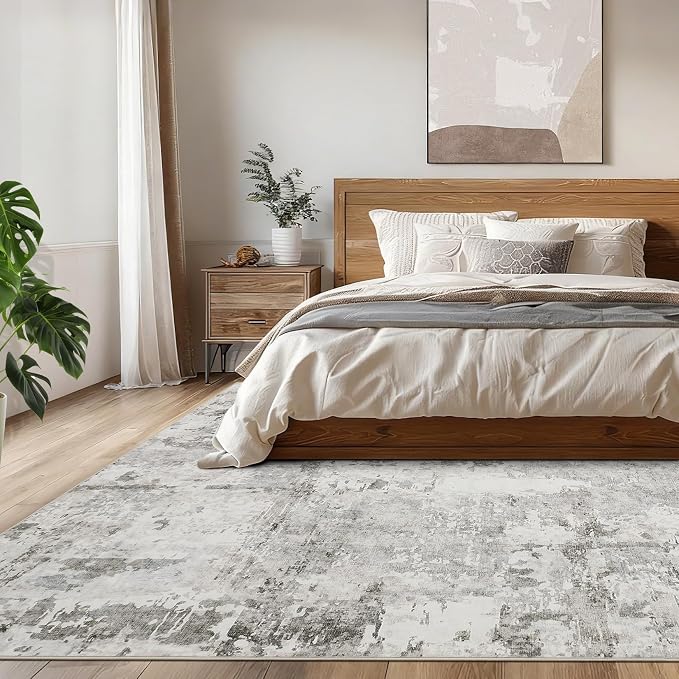 GarveeHome Neutral Area Rug 6x9 Washable Rugs for Living Room Aesthetic, Large Abstract Non-Slip Low-Pile Indoor Grey Beige Printed Accent Carpet for Bedroom Dining Room Office