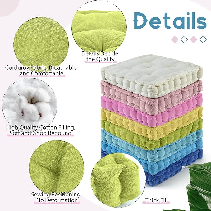 Jerify 8 Pcs Floor Pillow Cushions Large Round Square Large Meditation Floor Pillow for Classroom Adult Meditation Picnic Party Seating Learning Daycare School (Squares,Macaron)