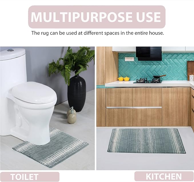 Home Weavers 100% Cotton Gradiation Collection Bathroom Décor | Washable Rug | Bathroom Mat | Kitchen Mat | Bathroom Rug Set | Bath Mat Set | Bath Floor Mat Non Slip, 5 Piece Set with Contour, Gray