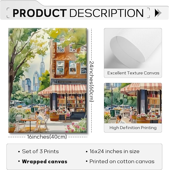 SYYANKK Watercolor New York City Wall Art NYC Canvas Wall Decor NYC Painting New York Landmarks Poster Travel Wall Art Central Park Artwork for Bedroom Living Room 16x24x3 Inch Ready to Hang