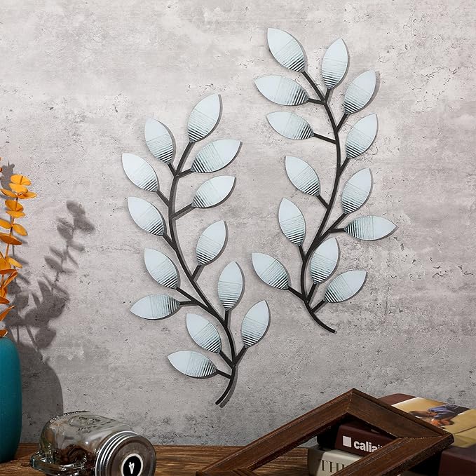 Zhengmy 2 Pieces Metal Tree Leaf Wall Decor Vine Olive Branch Leaf Wall Art Living Room, Hallway Wall Decor Outdoor Decoration(Retro White)