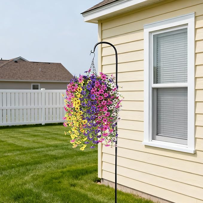 INQCMY Artificial Fake Hanging Plants Flowers Basket for Spring Outdoor Outside Decoration,UV Resistant Faux Silk Flower in Planter for Home Patio Porch Balcony Garden Yard Decor(Mixed Color)
